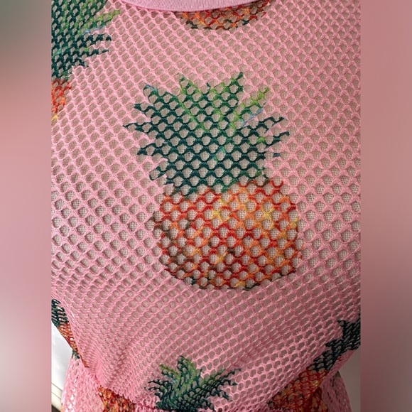 Love Fabela USA pink  pineapple mesh, long Beach cover-up tunic SZ S - Picture 2 of 7